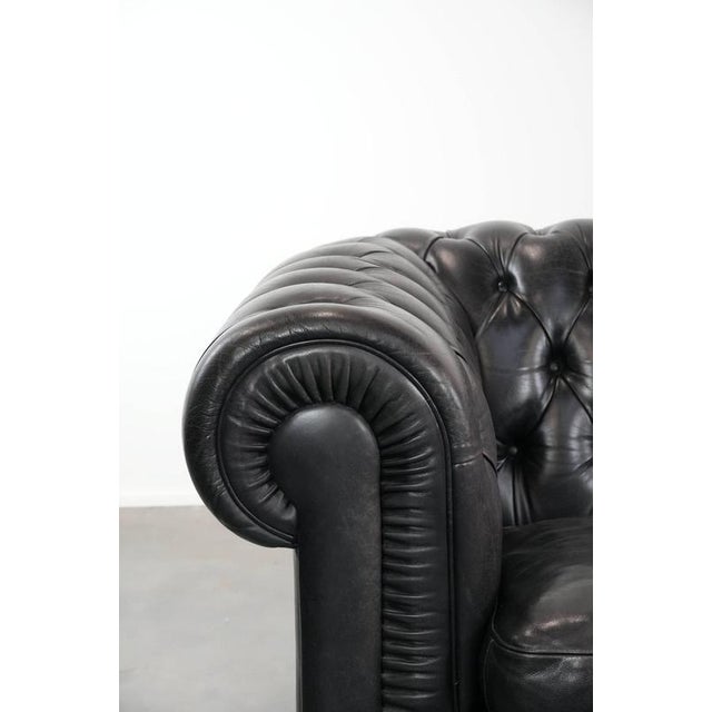 Black Chesterfield Sofa, Armchair, and Ottoman in Cowhide, Set of 3 For Sale - Image 10 of 18
