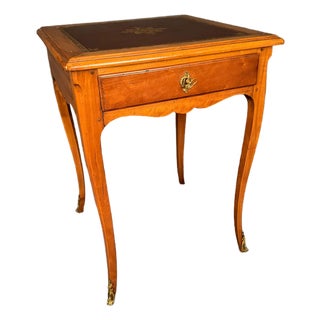 French Louis XV Style Cherry Wood Side Table With Leather Top, Circa 1920 For Sale