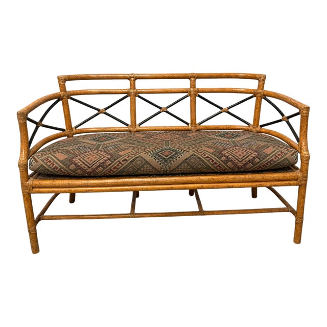 McGuire Gondola Settee – Coastal Bamboo Loveseat, Designer Statement, Priced to Sell For Sale