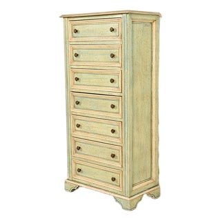 Italian Neoclassical Green and Cream Painted Lingerie Chest or Semainier For Sale