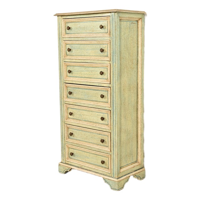 Italian Neoclassical Green and Cream Painted Lingerie Chest or Semainier For Sale