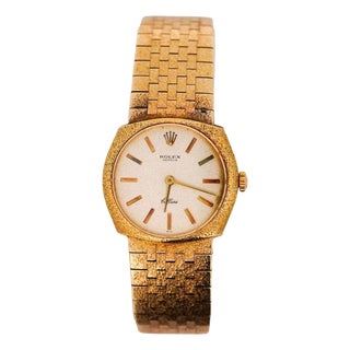 Vintage Rolex Cellini Manual Gold Frosted Integral Bracelet Watch For Sale