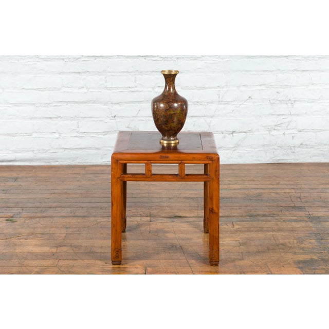 Chinese Vintage Chinese Elm Side Table with Burl Wood Top and Scrolling Carved Feet For Sale - Image 3 of 13