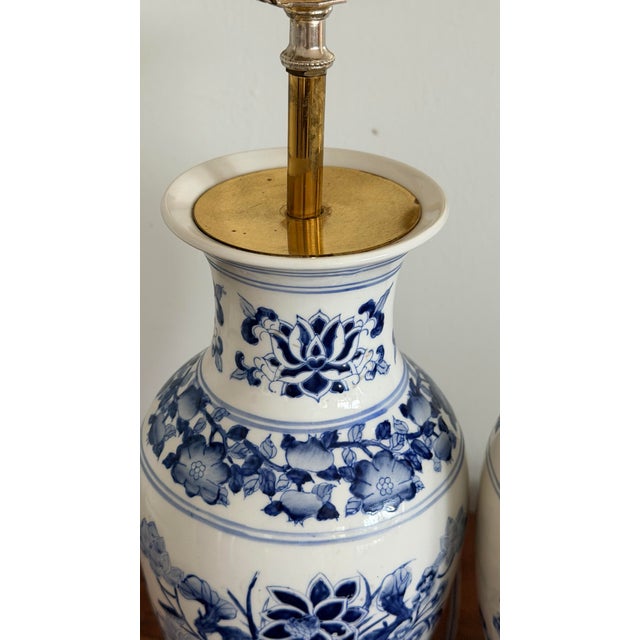 Ceramic Chinoiserie Blue and White Porcelain Vase Table Lamps For Sale - Image 7 of 12
