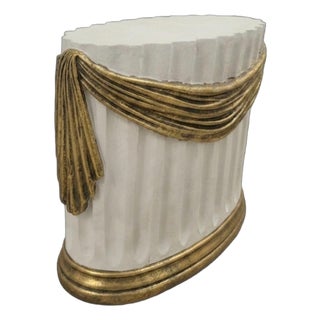 ​Vintage Hollywood Regency Serge Roche Style Fluted Plaster & Gilt Swag Pedestal Console Table For Sale