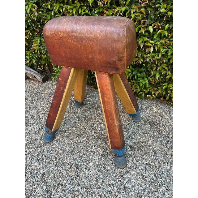 Orange Gymnasium Leather Pommel Horse Bench Saddle Holder on Legs For Sale - Image 8 of 12