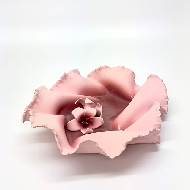 1980s 1980s Ceramic Sculptural Bowl With 3d Floral Motif For Sale - Image 5 of 8