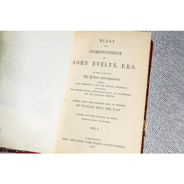 Beautiful Red Leather Spine Ornate Antique Victorian Books Correspondence of John Evelyn English Home Decor For Sale In New York - Image 6 of 10