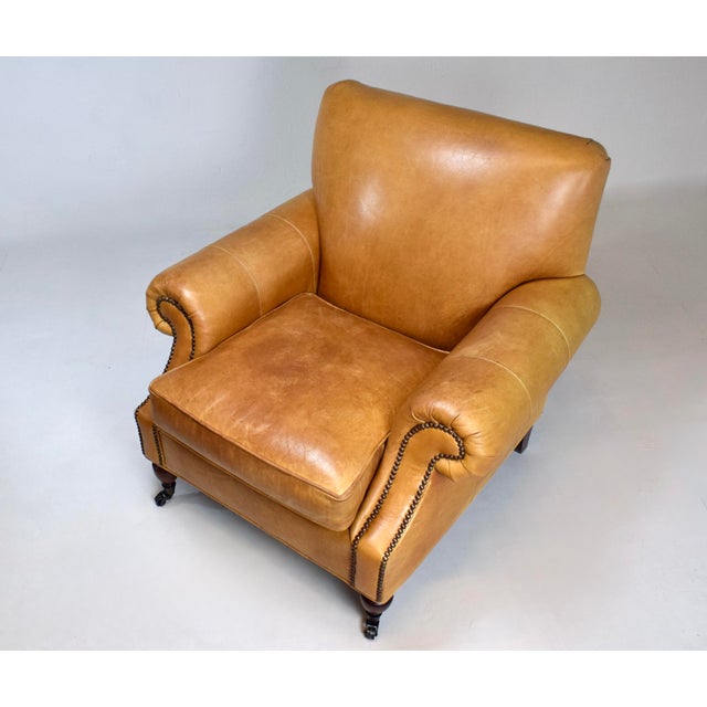 Brooklyn Leather Club Armchair on Casters For Sale - Image 10 of 13