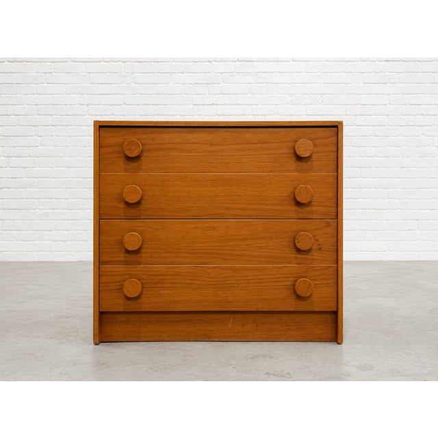 Mid-Century Modern Mid Century Modern Teak Dresser | Danish Modern Chest of Drawers | Vintage Teak Nightstand With Sculptural Pulls. C. 1960’s For Sale - Image 3 of 11