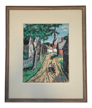 1940s Abstract Landscape Serigraph, Framed