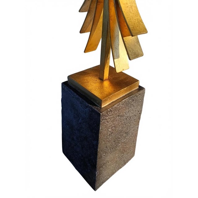 Mid 20th Century Mid-Century Modern Abstract Gold Starburst Table Lamp With Stone Base & Black Shade | Hollywood Regency For Sale - Image 5 of 9