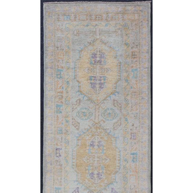 Early 21st Century Turkish Oushak Runner in Soft Pastel Blue, Gold, and Lavender 2'8 X 13'0 For Sale - Image 5 of 13