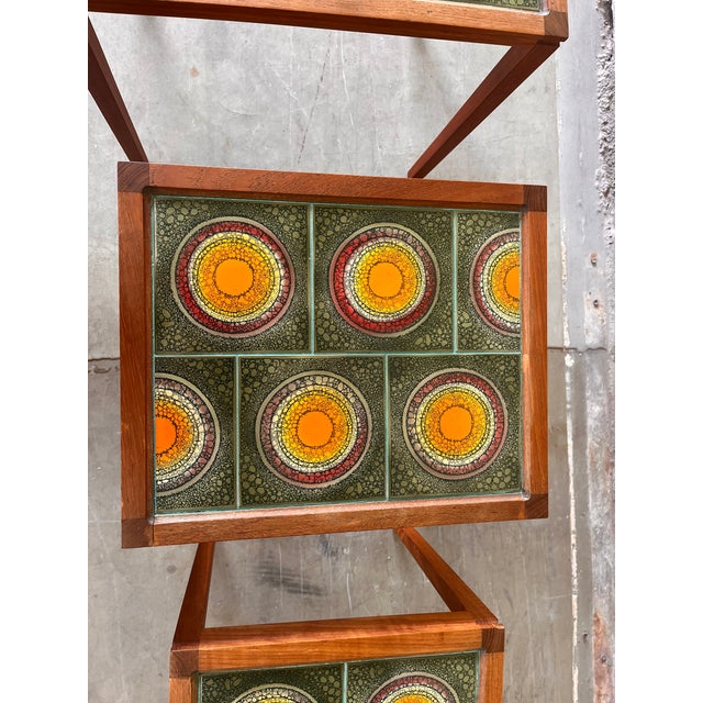 Danish Nesting Tables with Ceramic Inlay, 1960, Set of 3 For Sale - Image 10 of 12