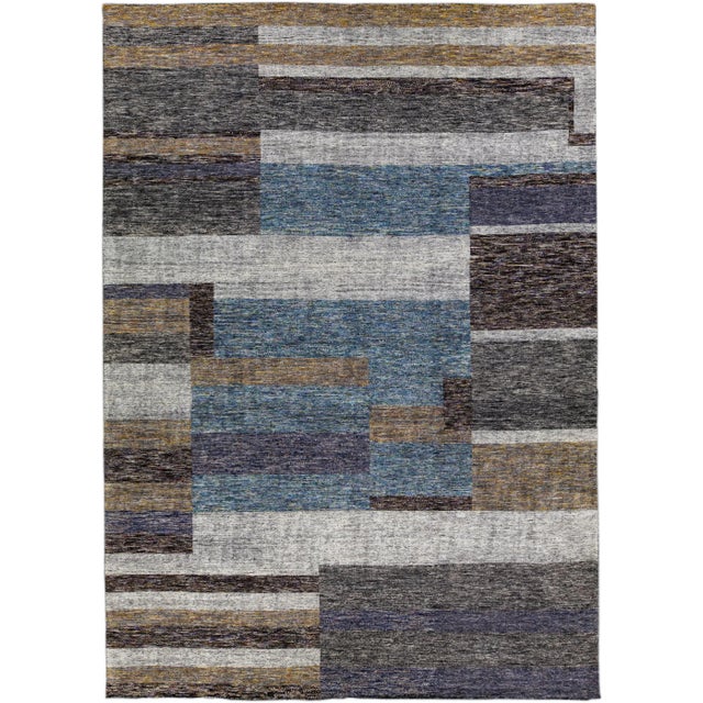 Modern Apadana's Safi Collection Handmade Earthy Tone Abstract Designed Wool Rug For Sale - Image 11 of 11