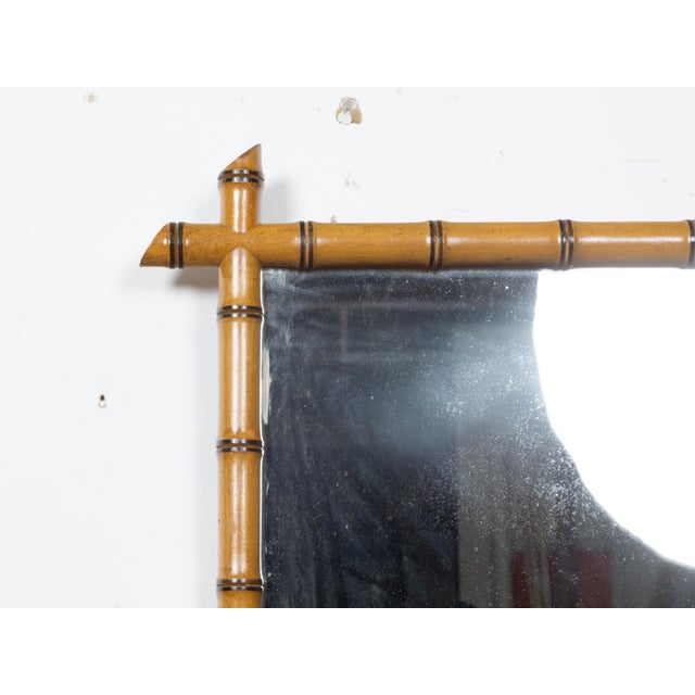 French Turn of the Century Walnut Faux Bamboo Light Brown Wall Mirror, 1900s For Sale In Atlanta - Image 6 of 9