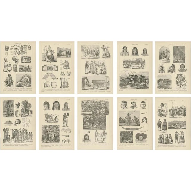 Johann Heck and Daniel Brinton, Illustrations of Various Scenes, Figures and Objects of South America, 1886, Prints, Set of 10 For Sale