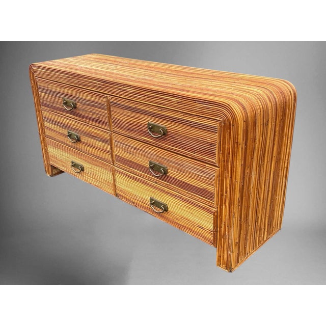 Campaign Vintage Gabriella Crespi Style Natural Pencil Reed Coastal Dresser For Sale - Image 3 of 8