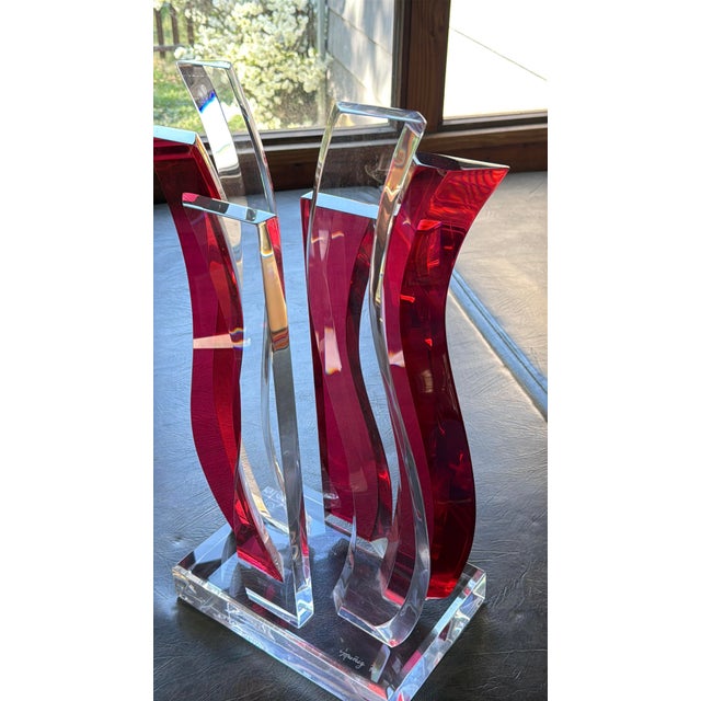 Vintage David Muniz 23" Ruby Red & Clear Lucite Art Sculpture 1996, Signed. Rare For Sale In Philadelphia - Image 6 of 14