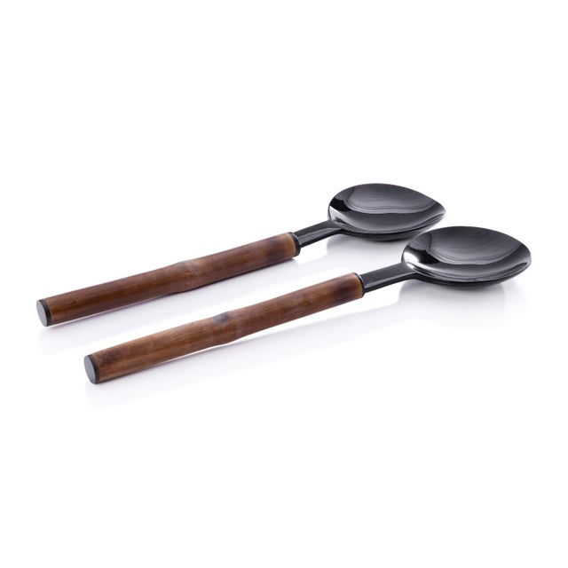 Selvo Bamboo and Horn Server Set, 15" x 4" For Sale - Image 4 of 4