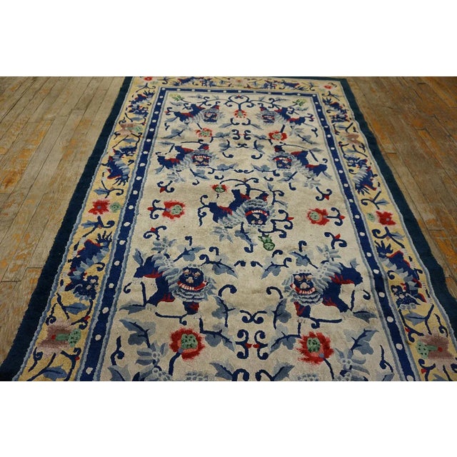 1930s Luxurious Silk Pile Antique Ivory Artistic Chinese Foo Dog Design Rug For Sale - Image 15 of 18