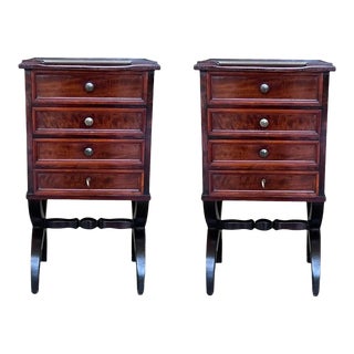 Antique Louis XV French for Drawers Nightstands With Lock, Set of 2 For Sale