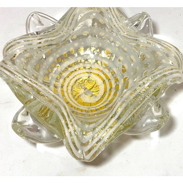 Vintage Blown Murano Venetian Art Glass Cigarette Cigar Gold Ashtray Italian For Sale In New York - Image 6 of 12