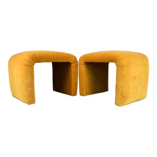 Mid-Century Waterfall Upholstered Ottomans - a Pair For Sale