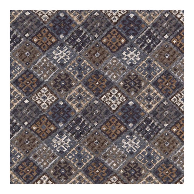 Sample - Schumacher Kilim Weave Fabric in Denim For Sale