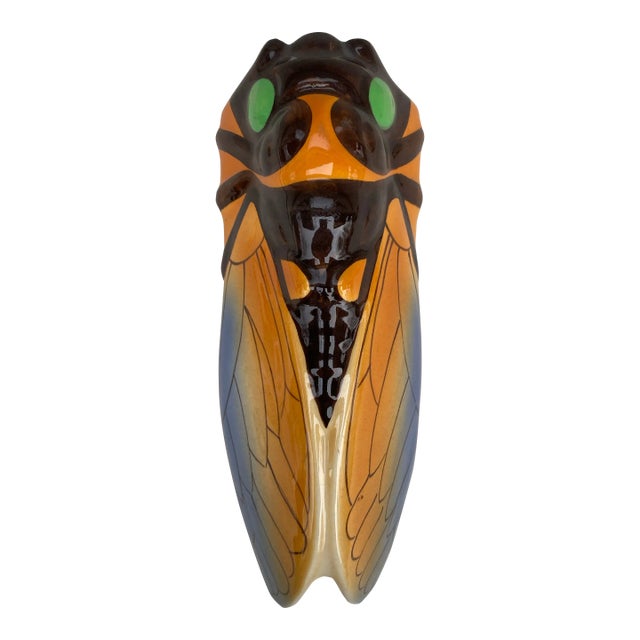Large French Majolica Cicada Wall Pocket Circa 1950 For Sale