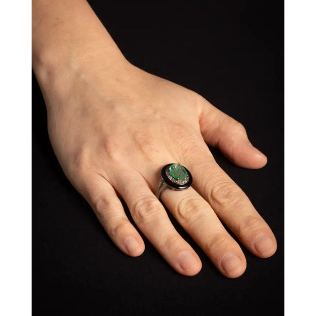 Aquamarine, Black Onyx and Diamond Dome Ring For Sale - Image 4 of 4