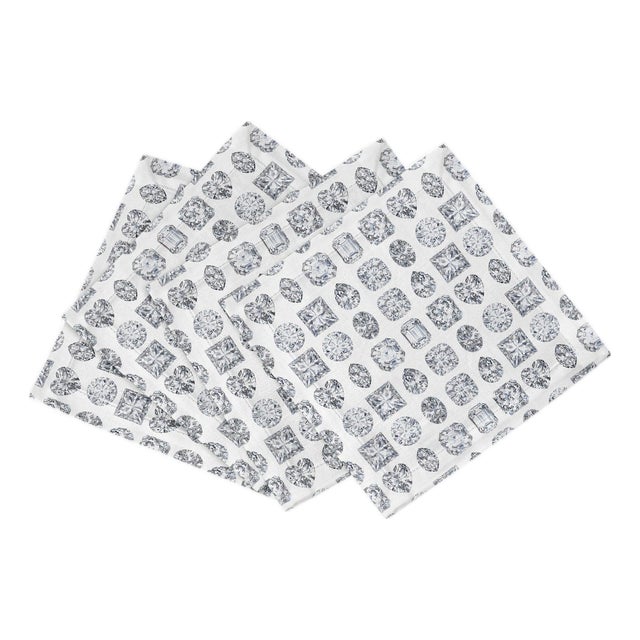 Bougie Diamonds Ice Cotton Sateen Cocktail Napkins, Set of 4 For Sale