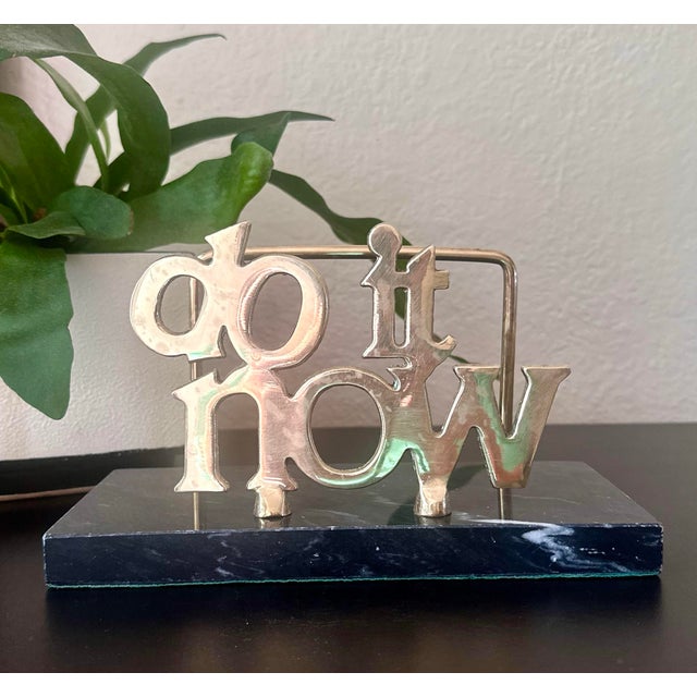 Vintage Do It Now Marble and Brass Mail Paper Holder Desk Accessory For Sale - Image 4 of 12