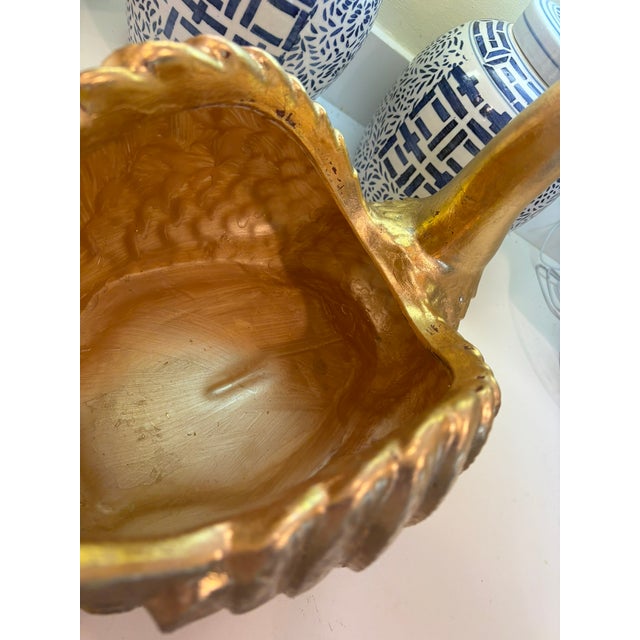 Large Hand Gilded Ceramic Swan Centerpiece Bowl Cachepot in Distressed Gold Leaf Finish For Sale - Image 13 of 16