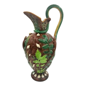 A George Jones Majolica 'Palissy Vase' With Snake Handle, English, Ca. 1870