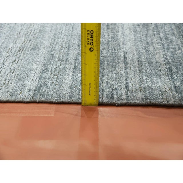 2010s Gray, Plant Based Silk, Transitional Design Raised Pattern Hand Knotted, Square Oriental Rug For Sale - Image 9 of 11