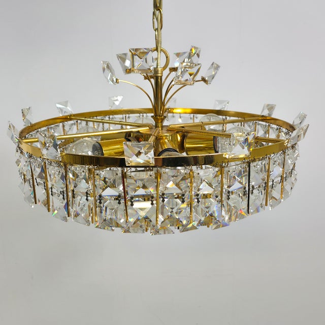 Mid-Century Brutalist Clear Crystal and Brass Chandelier from Palwa, 1970s For Sale - Image 6 of 12