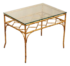 Hollywood Regency Style Vintage Glass Top Faux Bamboo Side Table