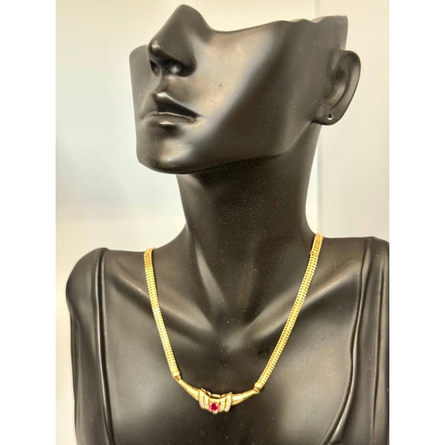 2020s Natural Oval Ruby & Diamond Pendant Necklace 14k Yellow Gold, 15 Inch Long For Sale - Image 5 of 8