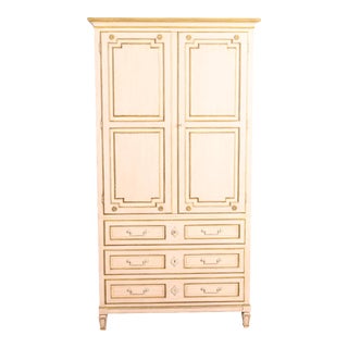 Baker Furniture Swedish Gustavian Cream Painted Armoire Dresser For Sale