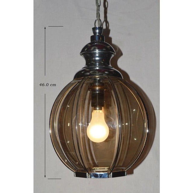 1960s Mid-Century Octagonal Smoked Glass and Chrome Globe Pendant Light, 1960s For Sale - Image 5 of 13