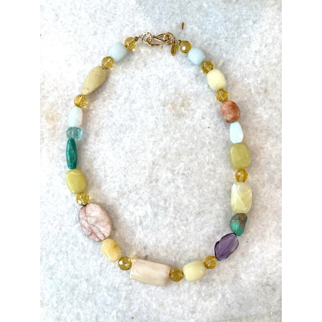 Mid-Century Modern Mixed Beaded Necklace, Turquoise, Yellow Jade, Amethyst. Designed by Matthew Izzo For Sale - Image 3 of 3