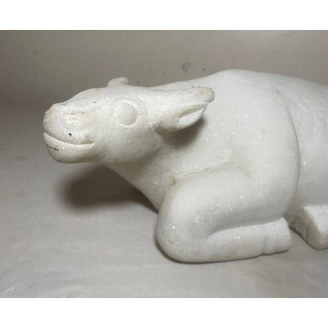 1920s Heavy Antique Hand Carved Marble Stone Water Buffalo Animal Sculpture Statue For Sale - Image 5 of 13