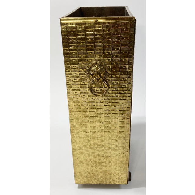 Wood Antique French Repousse Brass Clad Umbrella Stand For Sale - Image 7 of 12