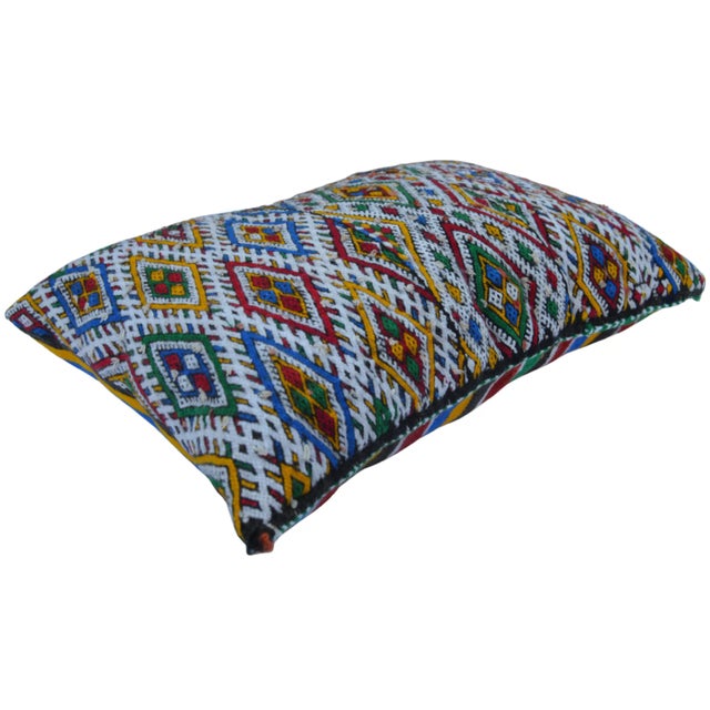Mid 20th Century Vintage Moroccan Colorful Diamonds Wool Pillow For Sale - Image 5 of 11