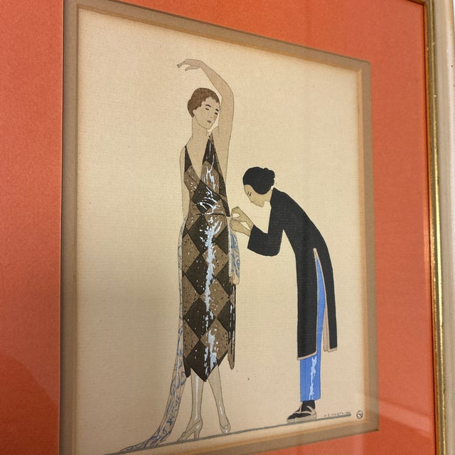 Paper Original 1920’s Gazette Du Bon Ton Framed Pochior Fashion Illustrations by Boutet De Monvel, Brissaud, Duran, Marty, Puget, and Magnin - Set of 3 For Sale - Image 7 of 12