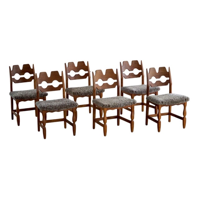 Vintage Razorblade Chairs in Oak and Lambswool by Henning Kjærnulf, 1960s, Set of 6 For Sale