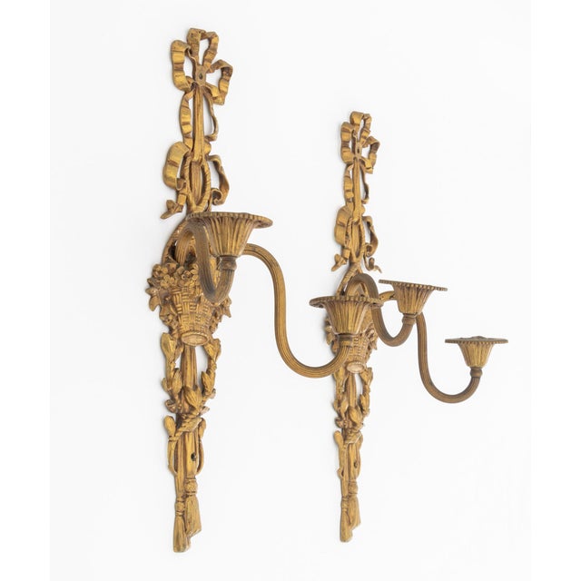 Louis XVI Style Gilt Metal Ribbon Appliques, Pair For Sale In New York - Image 6 of 7