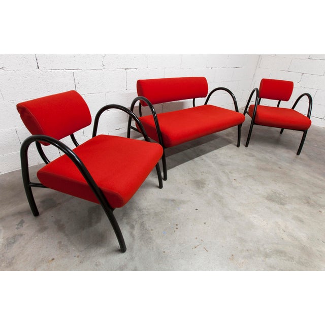 Metal Red Sofa and Armchairs, 2001, Set of 3 For Sale - Image 7 of 18