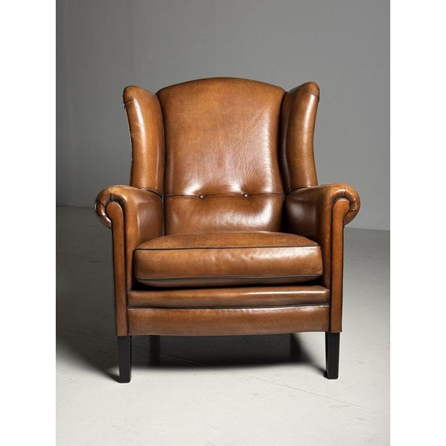 Sheep Leather Wingback Armchair For Sale - Image 14 of 17